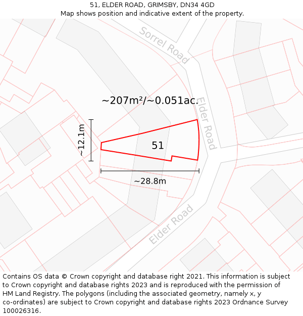 51, ELDER ROAD, GRIMSBY, DN34 4GD: Plot and title map