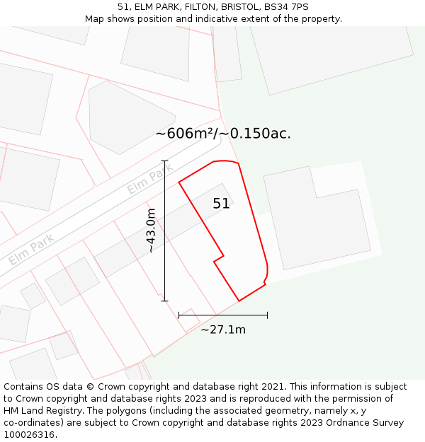 51, ELM PARK, FILTON, BRISTOL, BS34 7PS: Plot and title map