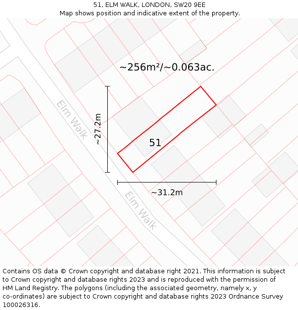 51, ELM WALK, LONDON, SW20 9EE: Plot and title map
