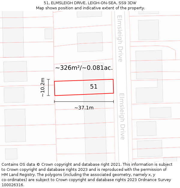 51, ELMSLEIGH DRIVE, LEIGH-ON-SEA, SS9 3DW: Plot and title map