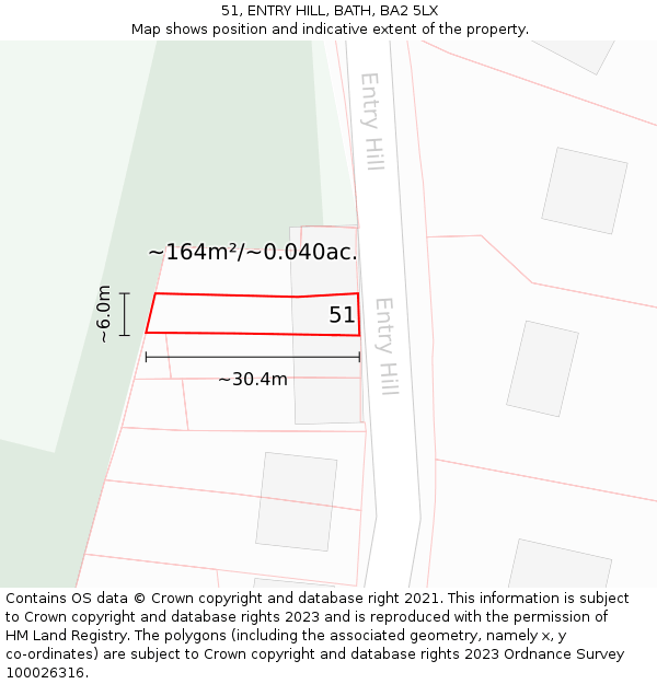 51, ENTRY HILL, BATH, BA2 5LX: Plot and title map