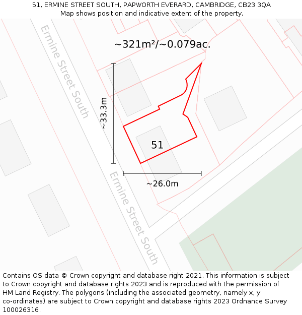51, ERMINE STREET SOUTH, PAPWORTH EVERARD, CAMBRIDGE, CB23 3QA: Plot and title map