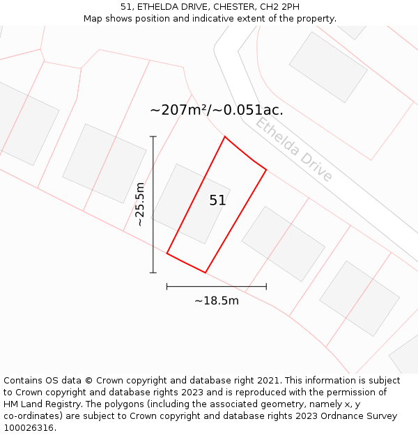 51, ETHELDA DRIVE, CHESTER, CH2 2PH: Plot and title map