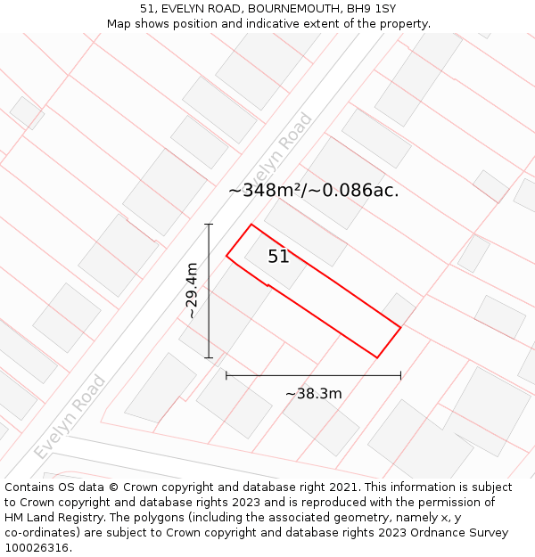 51, EVELYN ROAD, BOURNEMOUTH, BH9 1SY: Plot and title map