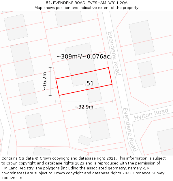 51, EVENDENE ROAD, EVESHAM, WR11 2QA: Plot and title map