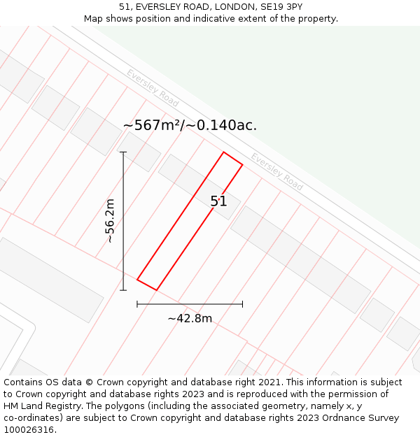 51, EVERSLEY ROAD, LONDON, SE19 3PY: Plot and title map