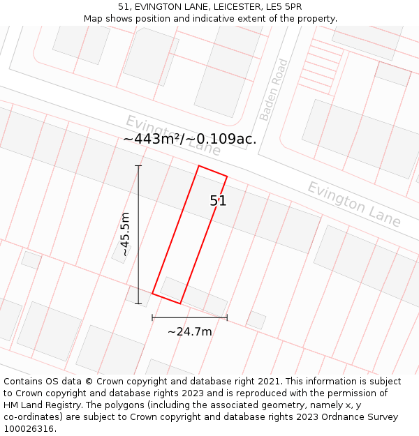 51, EVINGTON LANE, LEICESTER, LE5 5PR: Plot and title map