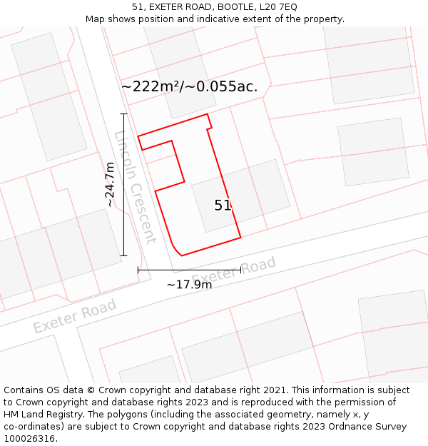 51, EXETER ROAD, BOOTLE, L20 7EQ: Plot and title map