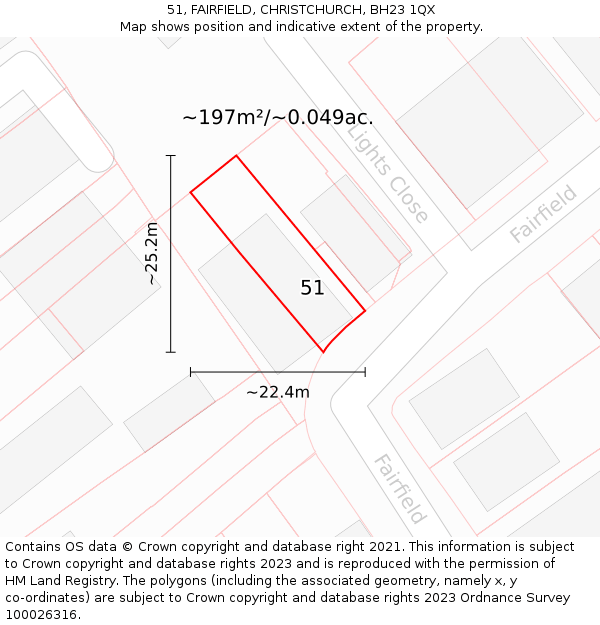 51, FAIRFIELD, CHRISTCHURCH, BH23 1QX: Plot and title map