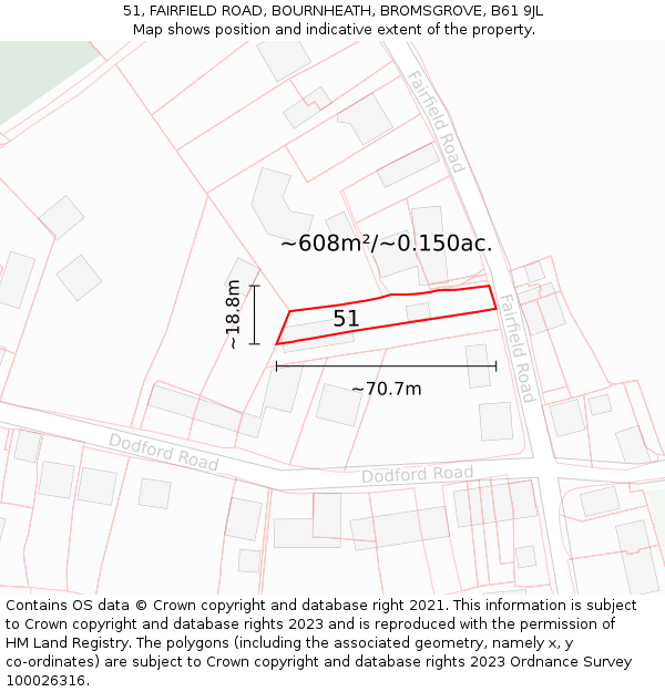 51, FAIRFIELD ROAD, BOURNHEATH, BROMSGROVE, B61 9JL: Plot and title map