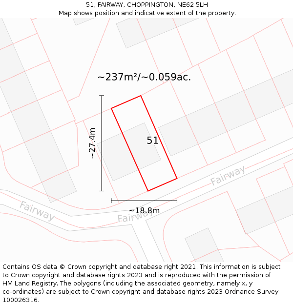 51, FAIRWAY, CHOPPINGTON, NE62 5LH: Plot and title map