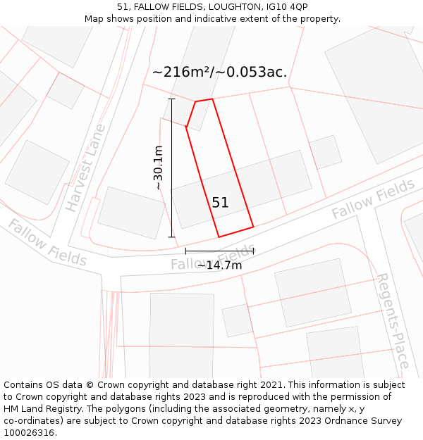 51, FALLOW FIELDS, LOUGHTON, IG10 4QP: Plot and title map