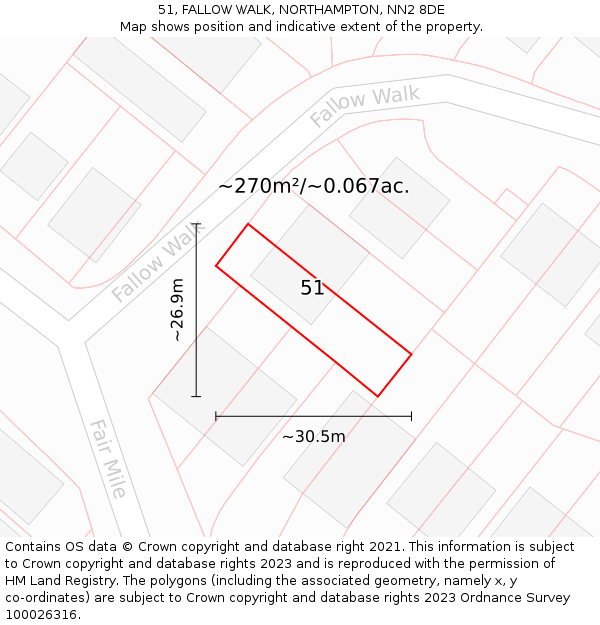 51, FALLOW WALK, NORTHAMPTON, NN2 8DE: Plot and title map