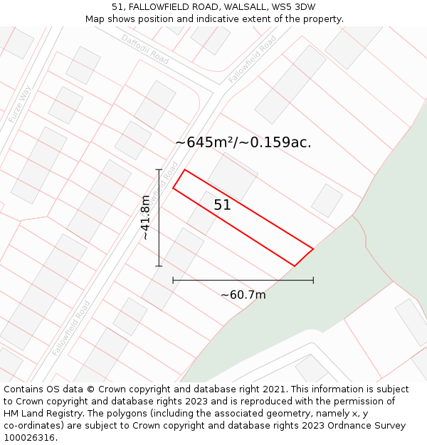 51, FALLOWFIELD ROAD, WALSALL, WS5 3DW: Plot and title map