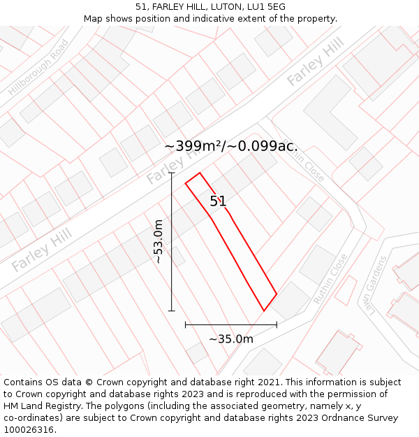 51, FARLEY HILL, LUTON, LU1 5EG: Plot and title map