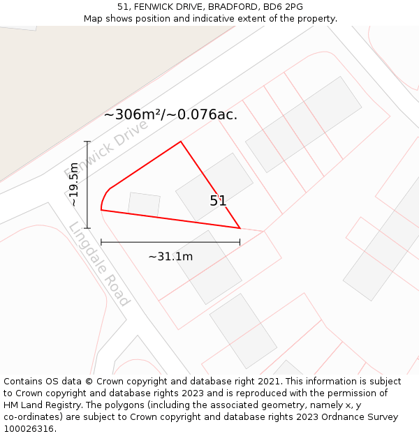 51, FENWICK DRIVE, BRADFORD, BD6 2PG: Plot and title map