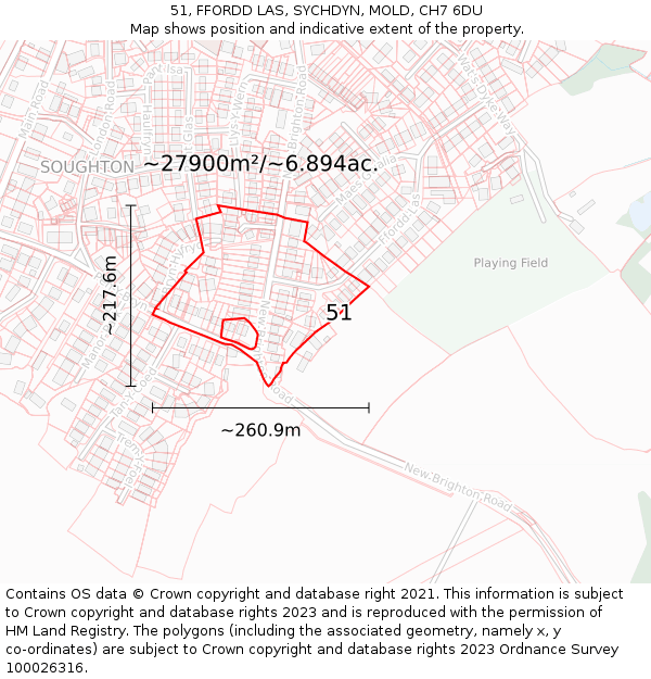 51, FFORDD LAS, SYCHDYN, MOLD, CH7 6DU: Plot and title map