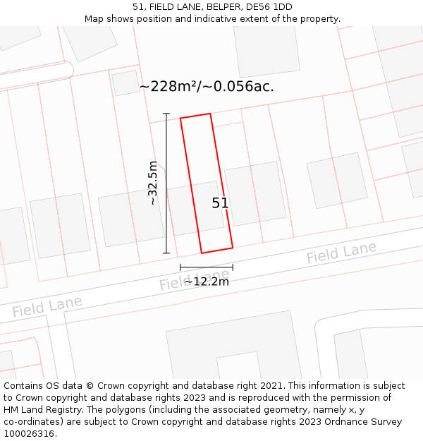 51, FIELD LANE, BELPER, DE56 1DD: Plot and title map