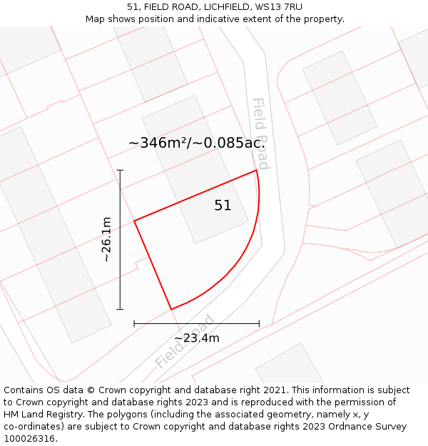 51, FIELD ROAD, LICHFIELD, WS13 7RU: Plot and title map