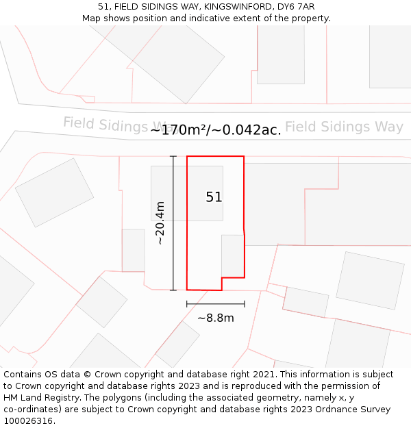 51, FIELD SIDINGS WAY, KINGSWINFORD, DY6 7AR: Plot and title map