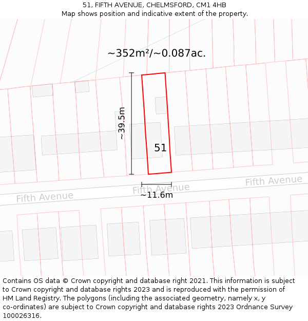 51, FIFTH AVENUE, CHELMSFORD, CM1 4HB: Plot and title map