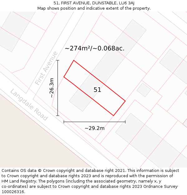 51, FIRST AVENUE, DUNSTABLE, LU6 3AJ: Plot and title map