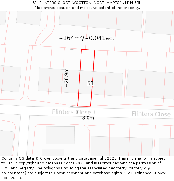 51, FLINTERS CLOSE, WOOTTON, NORTHAMPTON, NN4 6BH: Plot and title map