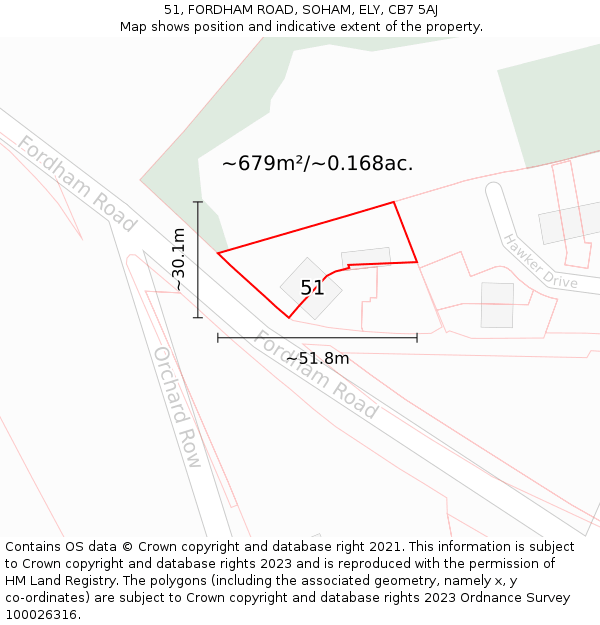 51, FORDHAM ROAD, SOHAM, ELY, CB7 5AJ: Plot and title map