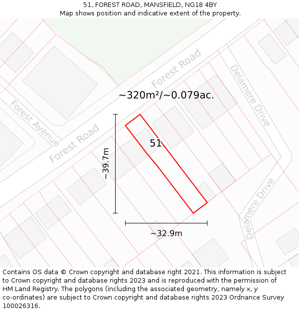 51, FOREST ROAD, MANSFIELD, NG18 4BY: Plot and title map