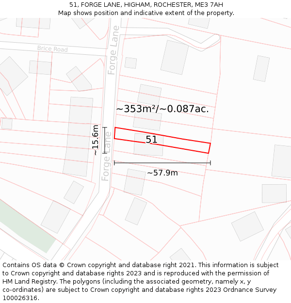 51, FORGE LANE, HIGHAM, ROCHESTER, ME3 7AH: Plot and title map