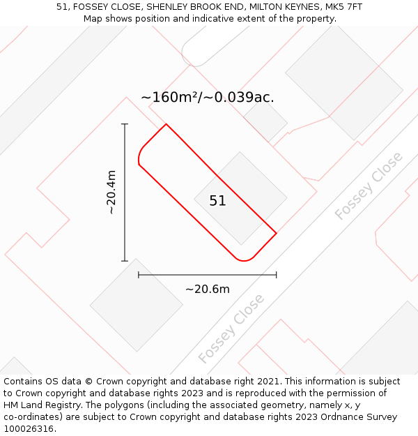 51, FOSSEY CLOSE, SHENLEY BROOK END, MILTON KEYNES, MK5 7FT: Plot and title map