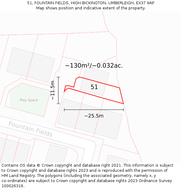 51, FOUNTAIN FIELDS, HIGH BICKINGTON, UMBERLEIGH, EX37 9AP: Plot and title map
