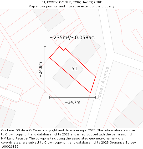 51, FOWEY AVENUE, TORQUAY, TQ2 7RE: Plot and title map