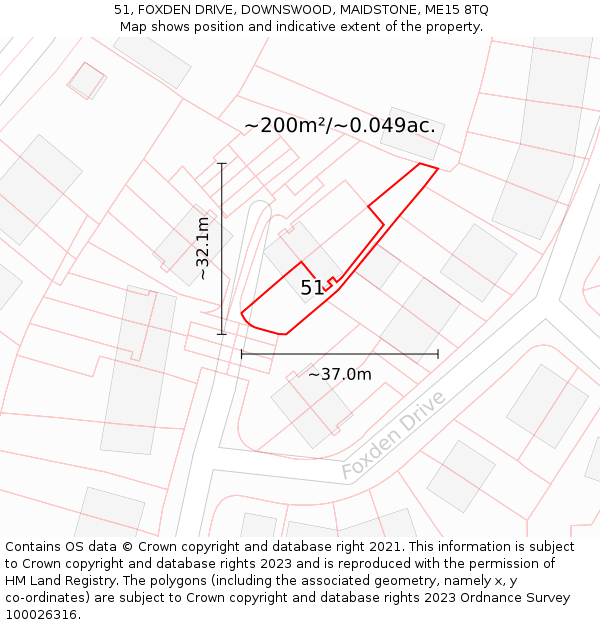 51, FOXDEN DRIVE, DOWNSWOOD, MAIDSTONE, ME15 8TQ: Plot and title map