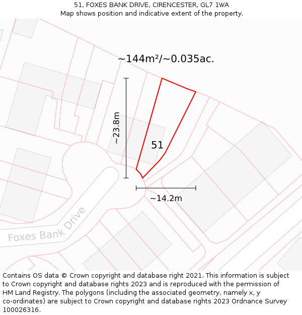 51, FOXES BANK DRIVE, CIRENCESTER, GL7 1WA: Plot and title map