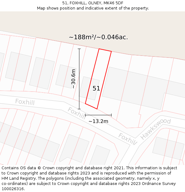 51, FOXHILL, OLNEY, MK46 5DF: Plot and title map