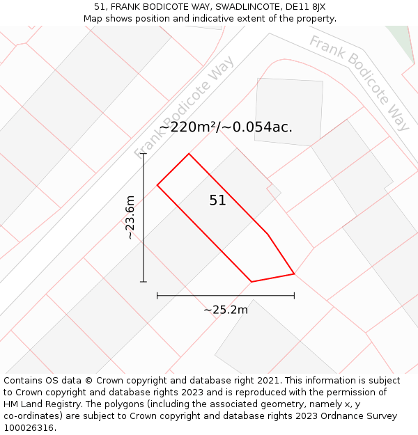 51, FRANK BODICOTE WAY, SWADLINCOTE, DE11 8JX: Plot and title map
