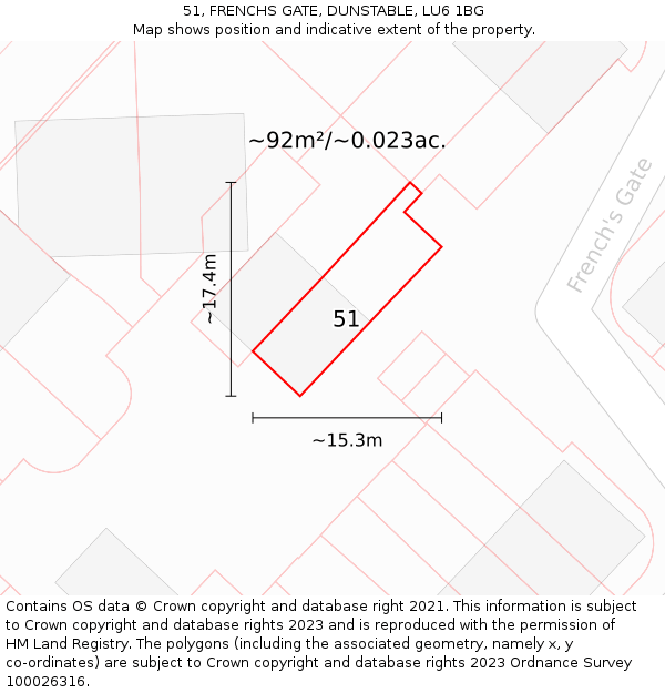 51, FRENCHS GATE, DUNSTABLE, LU6 1BG: Plot and title map