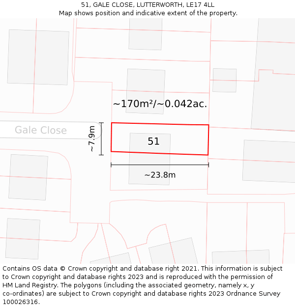 51, GALE CLOSE, LUTTERWORTH, LE17 4LL: Plot and title map