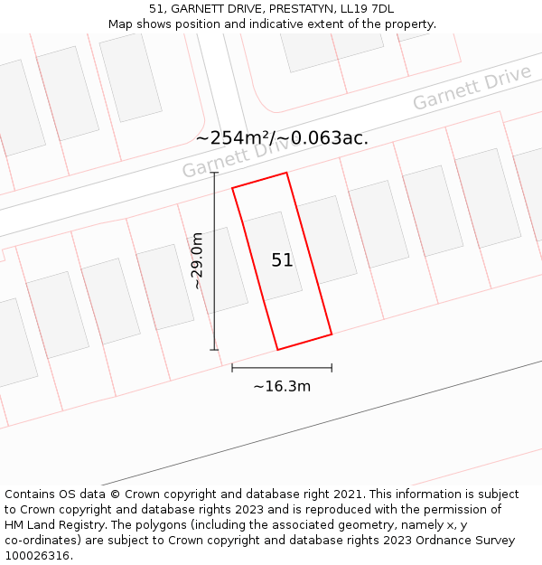 51, GARNETT DRIVE, PRESTATYN, LL19 7DL: Plot and title map