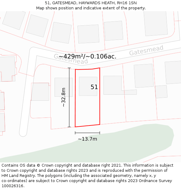 51, GATESMEAD, HAYWARDS HEATH, RH16 1SN: Plot and title map