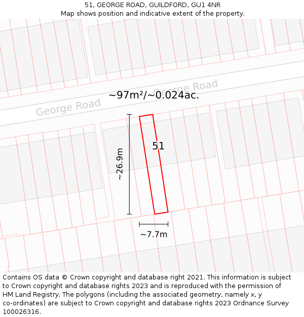 51, GEORGE ROAD, GUILDFORD, GU1 4NR: Plot and title map