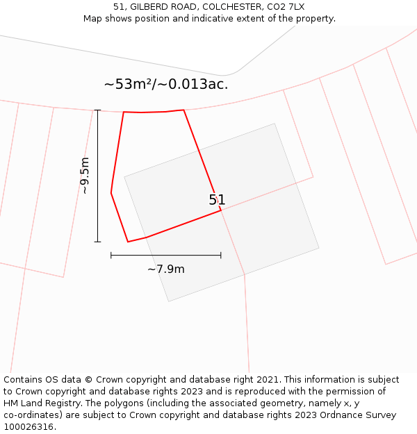 51, GILBERD ROAD, COLCHESTER, CO2 7LX: Plot and title map