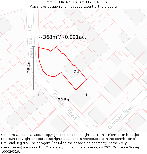 51, GIMBERT ROAD, SOHAM, ELY, CB7 5FD: Plot and title map
