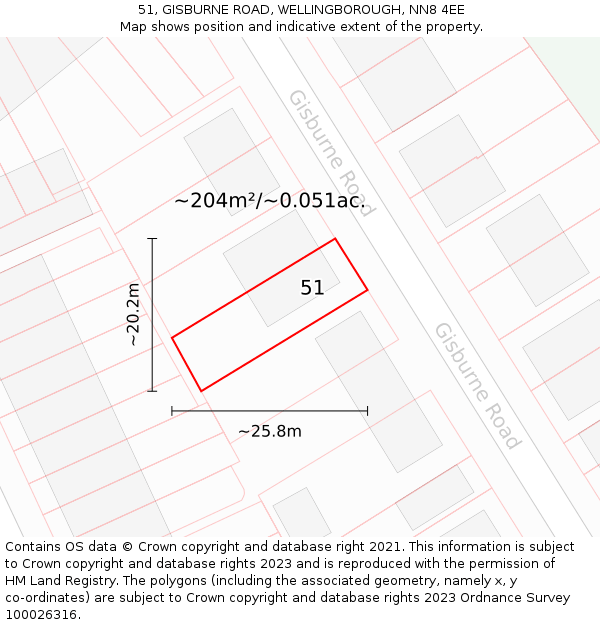 51, GISBURNE ROAD, WELLINGBOROUGH, NN8 4EE: Plot and title map