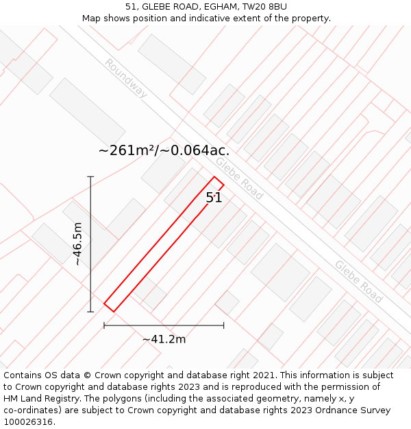 51, GLEBE ROAD, EGHAM, TW20 8BU: Plot and title map