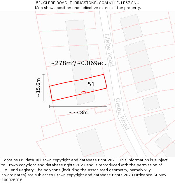 51, GLEBE ROAD, THRINGSTONE, COALVILLE, LE67 8NU: Plot and title map