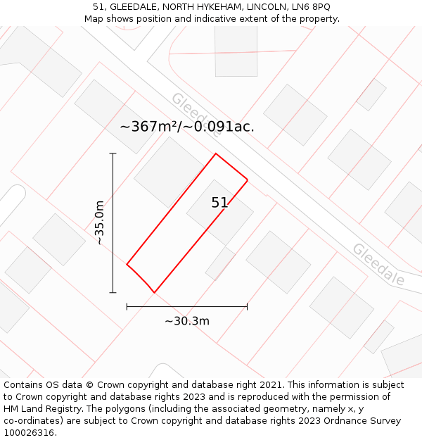 51, GLEEDALE, NORTH HYKEHAM, LINCOLN, LN6 8PQ: Plot and title map