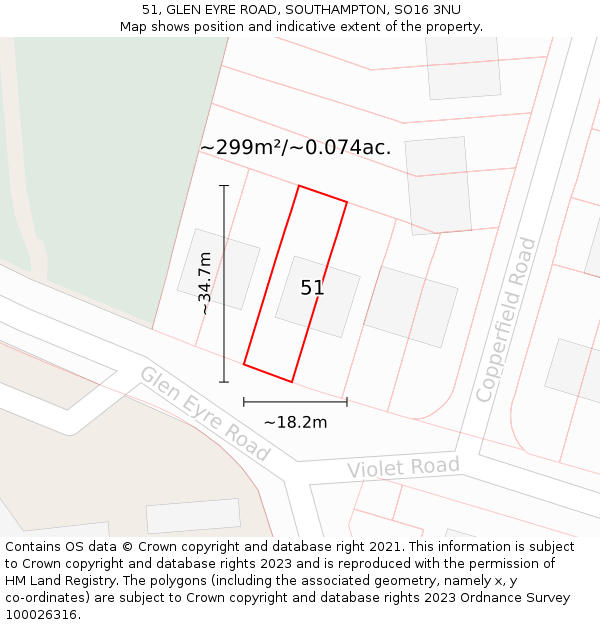 51, GLEN EYRE ROAD, SOUTHAMPTON, SO16 3NU: Plot and title map