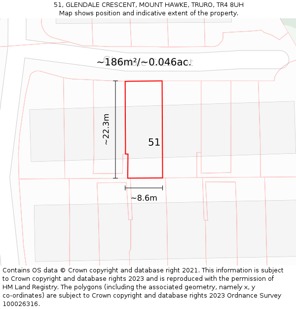 51, GLENDALE CRESCENT, MOUNT HAWKE, TRURO, TR4 8UH: Plot and title map
